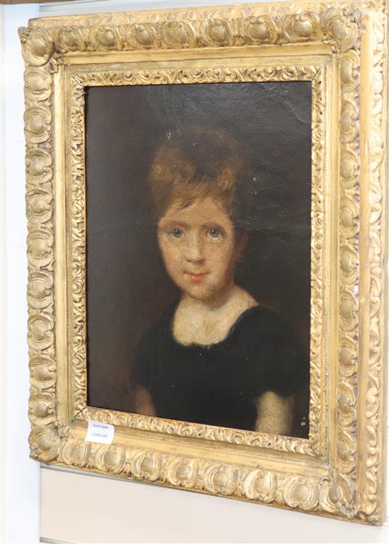 Follower of Constable, oil on board, Head and shoulder portrait of a young girl, 40 x 31cm